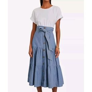 Veronica Beard Women's Emmitt Short Sleeve Tie‎ Waist Midi Dress XL